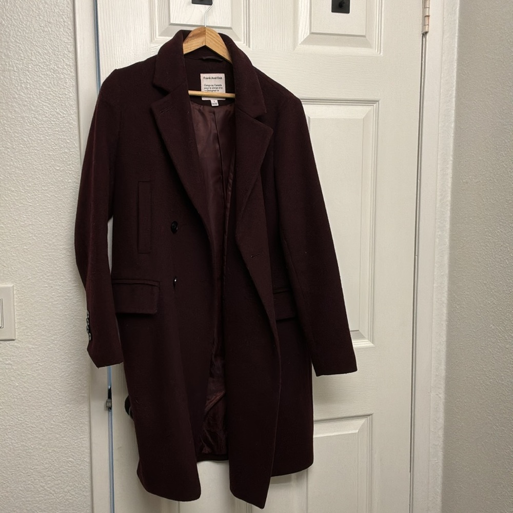 Frank & Oak Double Breasted Button Down Burgundy Pea Coat